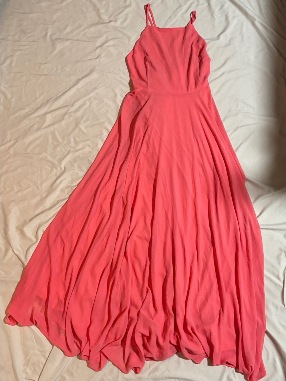 Lulus Mythical Kind of Love Coral Pink Chiffon Cross Back Maxi Dress Size XL